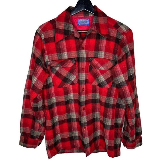 Vintage Pendleton Loop Flap Bright Red Flannel Made In USA Small - Picture 1 of 7